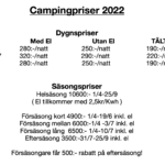 Priser för camping 2022